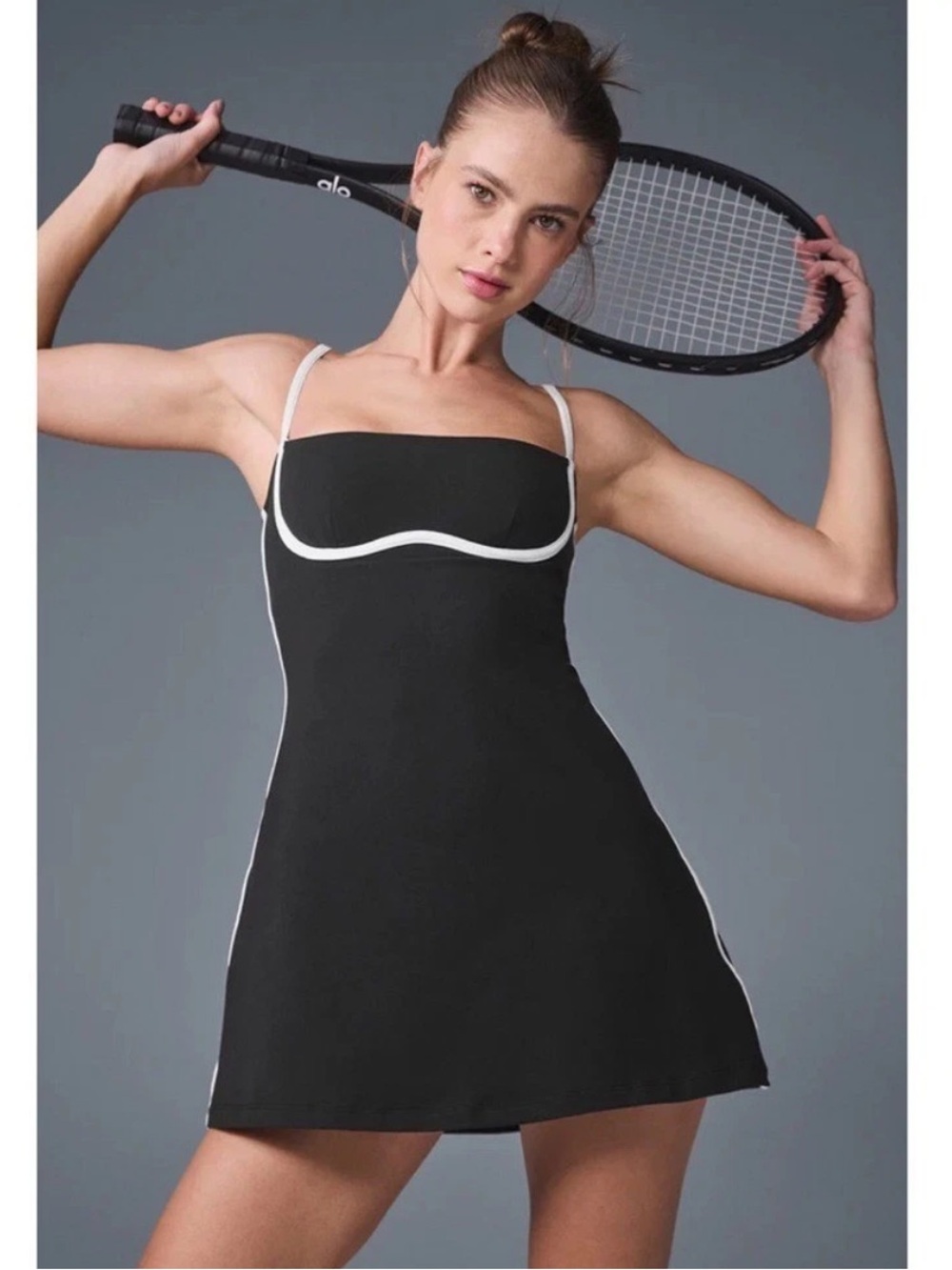 ALO Yoga Black Dress with White Piping Tennis Style